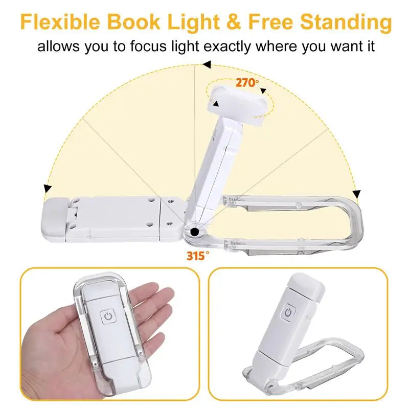 Luz de Leitura Recarregável LED USB para Livros, Luz Noturna com Proteção para os Olhos, Luz de Mesa Portátil com Clipe, Marcador de Livros, Luz de Leitura, Lâmpada Noturna