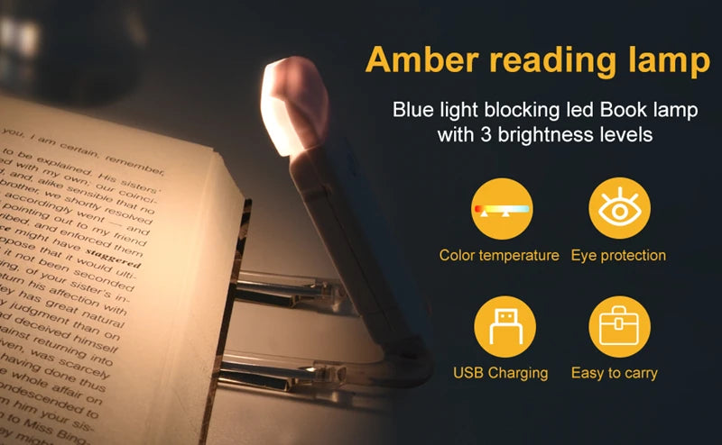 Luz de Leitura Recarregável LED USB para Livros, Luz Noturna com Proteção para os Olhos, Luz de Mesa Portátil com Clipe, Marcador de Livros, Luz de Leitura, Lâmpada Noturna